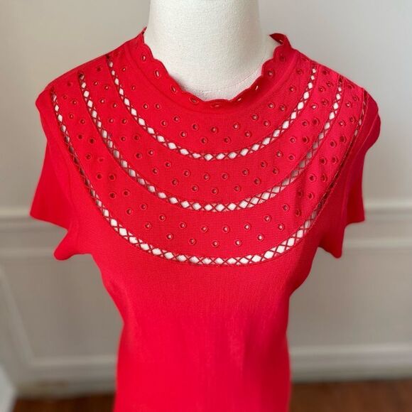 Eliza J Poppy Red Cap Sleeve Stretchy Knit Fit and Flare Dress M - Picture 3 of 9
